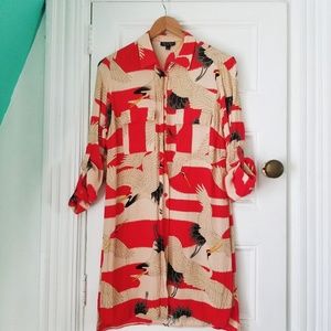 Topshop Crane bird print shirt dress - Size 4
